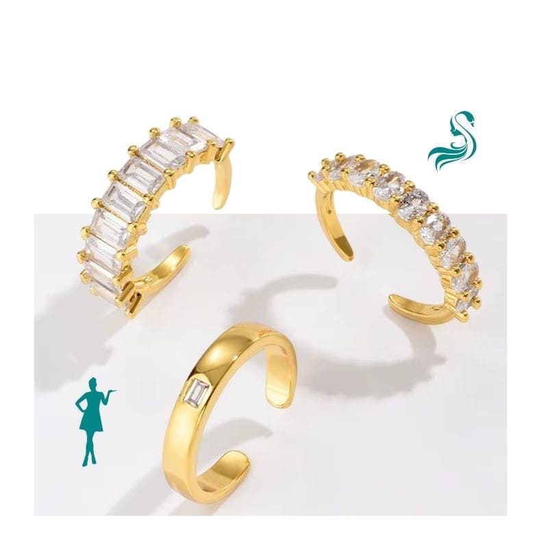 Conjunto de Anéis Luxo Camily com Zircônia em Cubos banhado a ouro 18K